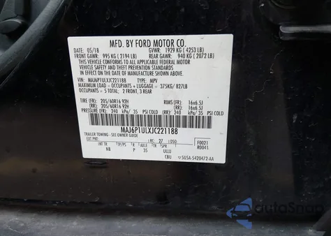 2018 Ford Ecosport Se z USA, uszkodzony, nr VIN MAJ6P1ULXJC221188